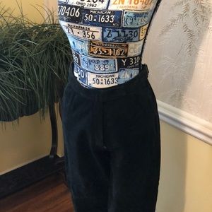 Black leather suede pants